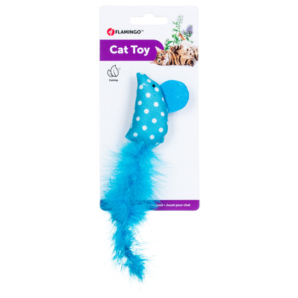 Flamingo Cat Polka Mouse - toy for cats with feathers, polka dot mouse with catnip