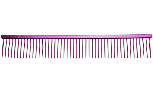 Chris Christensen Poodle Comb - professional, large metal comb with wide tooth spacing, pink