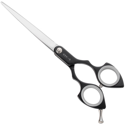 Shernbao Shark Straight Scissors - lightweight, straight scissors for Korean-style grooming, black