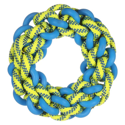 Flamingo Knotted Ring - braided tug toy for dogs, blue - yellow