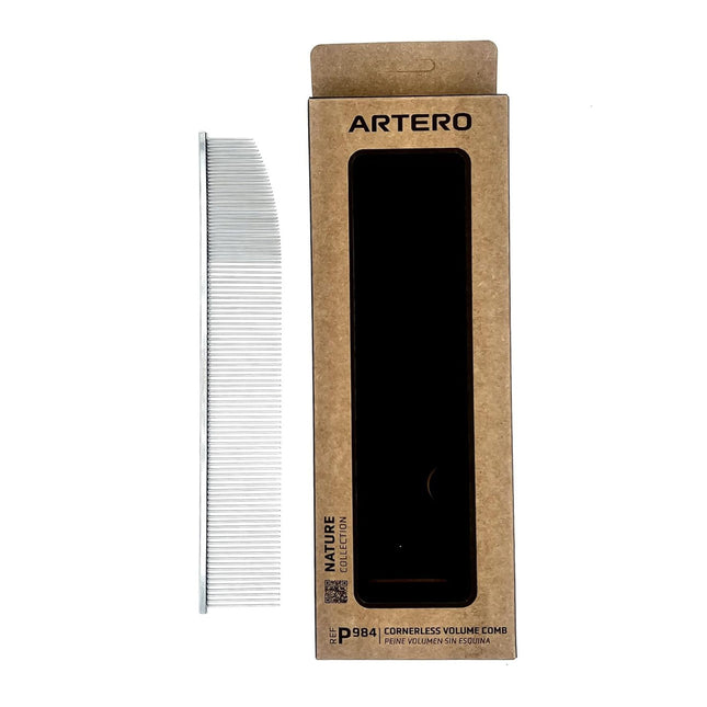 Artero Cornerless Volume Comb - large metal comb with mixed tooth spacing, unilaterally rounded