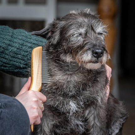 Mikki Bamboo Shedding Anti-Tangle Comb - bamboo comb with mixed tooth spacing, rotating pins