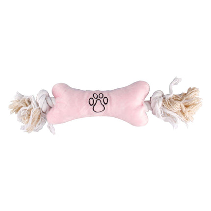 Flamingo Plush Toy - plush bone on a rope, with a squeaker - pink