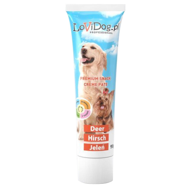 Lovi Dog Snack Cream Pâté Deer - pâté for dogs in a tube, with deer, vitamins, and Omega-3