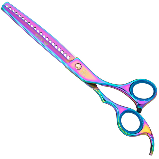 Geib Rainbow Kiss Chunker - high-quality grooming thinning shears with a rainbow finish, 21 teeth