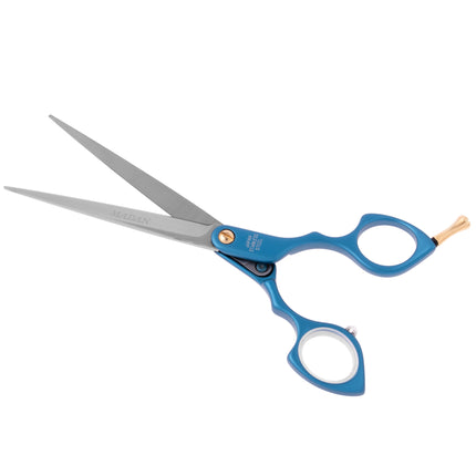 Madan Straight Pet Grooming Scissors 6.5" - professional, ultra-light straight scissors made of Japanese stainless steel, aluminum handle - blue