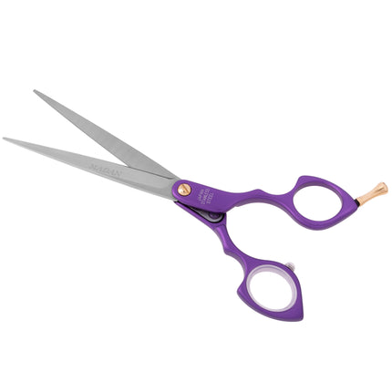 Madan Straight Pet Grooming Scissors 6.5" - professional, ultra-light straight scissors made of Japanese stainless steel, aluminum handle - violet