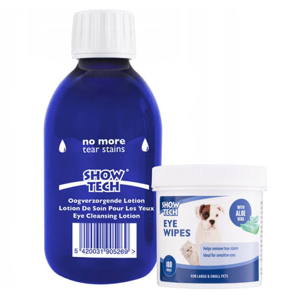 Show Tech No More Tear Stains 250ml + Eye Wipes 100pcs - stain removal set for under the eyes of dogs and cats