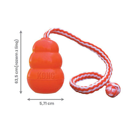 KONG Aqua - rubber, floating dog toy with rope, orange