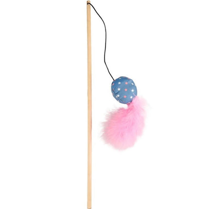 Flamingo Cat Winny Dangler - cat wand with a feather ball, infused with catnip