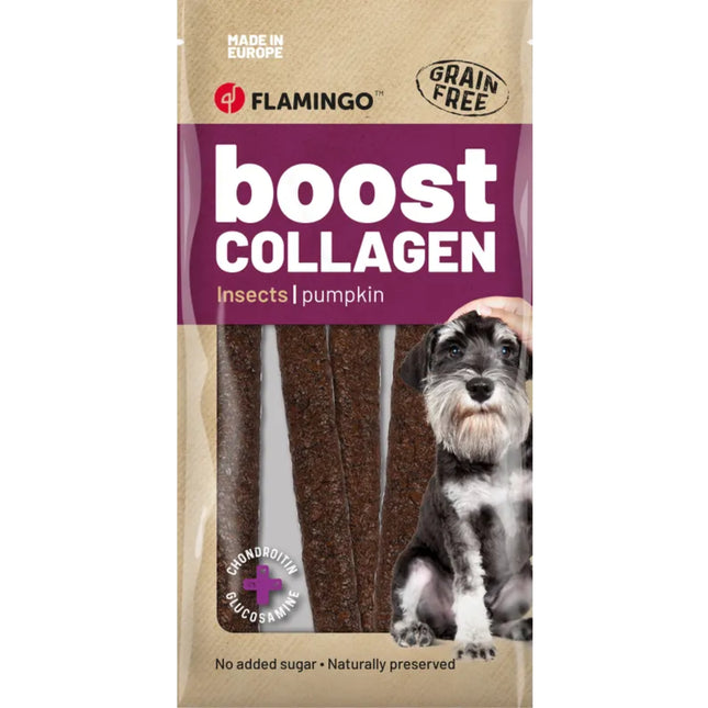 Flamingo Boost Sausage with Insects & Collagen 600g - sausage for dogs, collagen treat with insects, 6 pieces