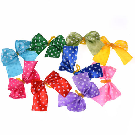 Blovi Bows Polka Color 25 pcs - colorful polka dot bows for dogs, satin with elastic band