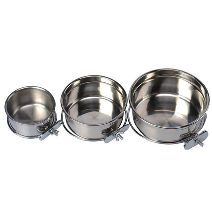 Show Tech stainless steel bowl with a clamp handle for kennel cage