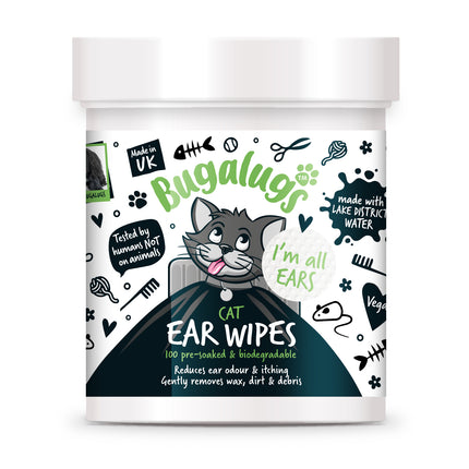 Bugalugs Cat Soothing Ear Wipes 100 pcs - biodegradable wipes for cleaning cat ears