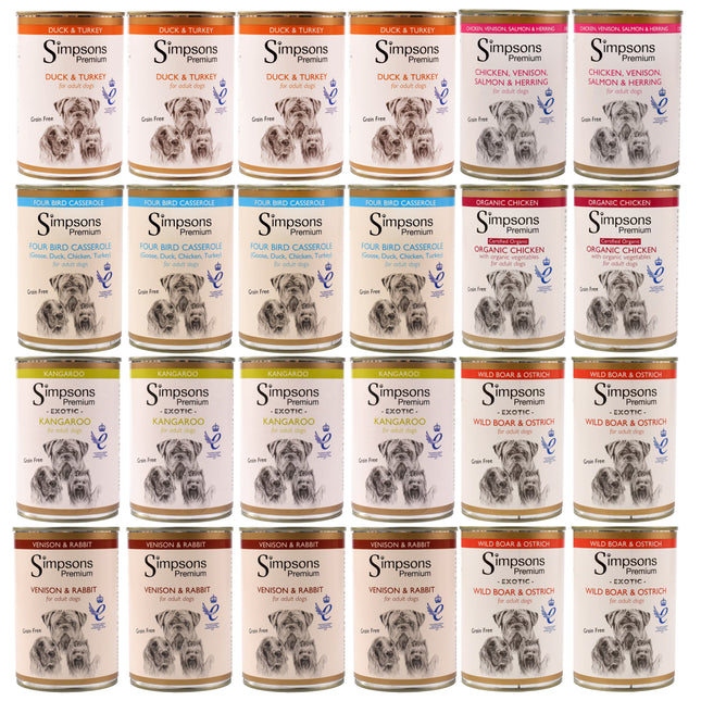 Simpsons Premium 24x Dog Food Set - Grain-Free Wet Dog Food, Mix of 7 Flavors