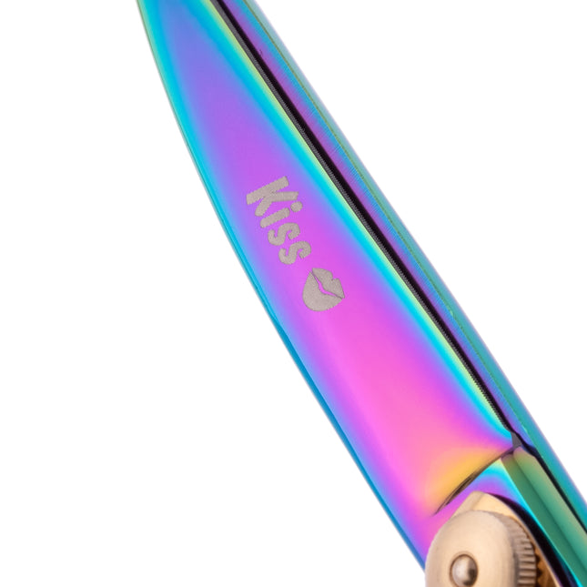 Geib Rainbow Kiss Curved Scissors - high-quality curved scissors with micro-serration and a rainbow finish