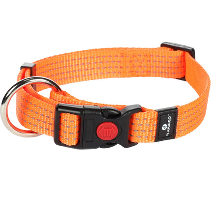 Flamingo Collar Ziggi Reflective - neon reflective collar for dogs, snap buckle with lock