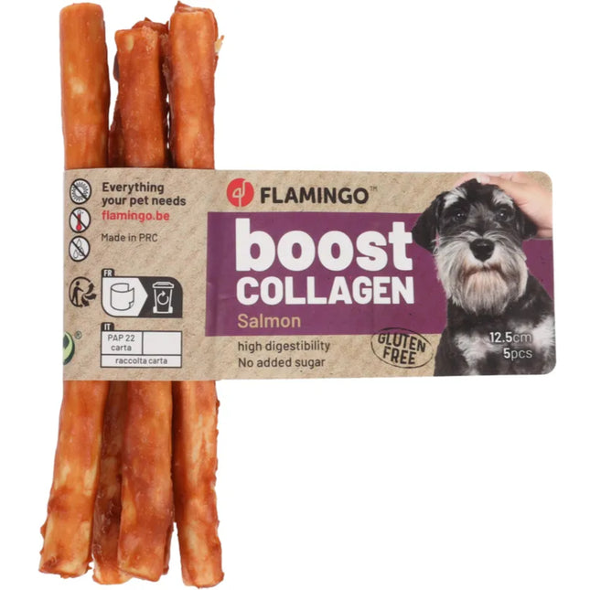 Flamingo Boost Collagen 35g - collagen treats for dogs, salmon sticks 5pcs