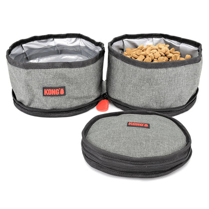 KONG Travel Fold-Up Double Bowl - Double Travel Bowl for Dogs and Cats