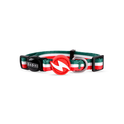 Dashi Stripes Green & Red Cat Collar - green and red striped collar for cats