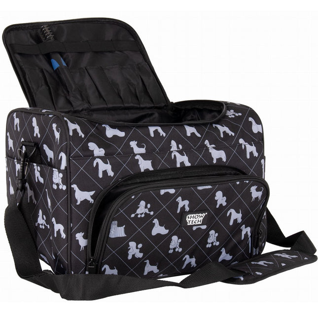 Show Tech Deluxe Grooming Bag - spacious and comfortable fabric bag for grooming accessories, printed with various dog breeds.