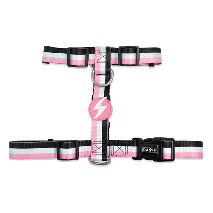 Dashi Stripes Pink & Black Back Harness - adjustable guard harness for dogs, stripes