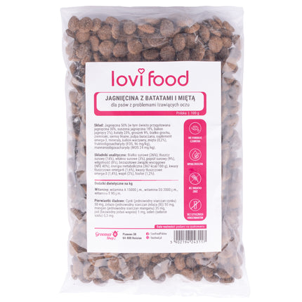 Lovi Lamb with Sweet Potatoes and Mint - Dog Food Sample, Grain-Free for Small Breed Dogs with Tear Staining Issues