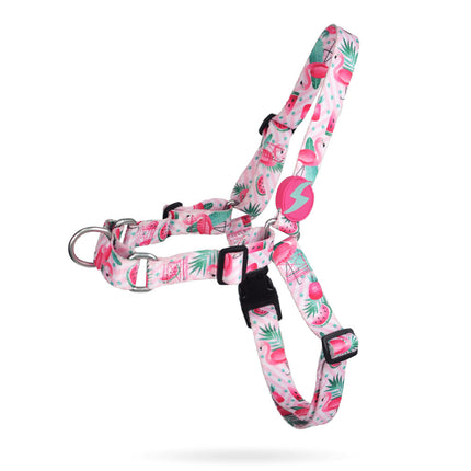 Dashi Flamingo Front Harness - Norwegian-style harness for dogs, no-pull, flamingo pattern