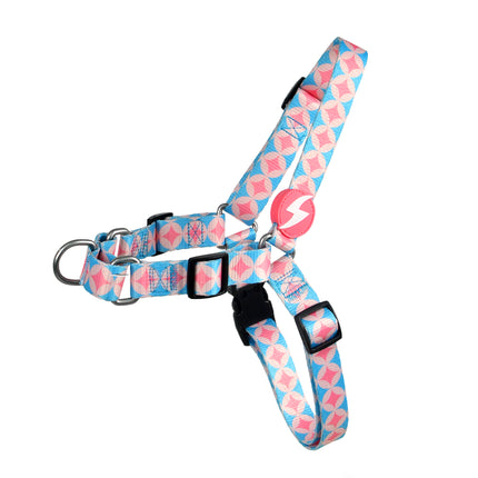 Dashi Coral Front Harness - Norwegian-style harness for dogs, no-pull, pink circles pattern