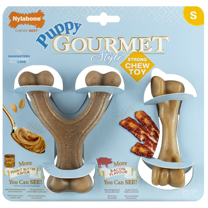 Nylabone Puppy Gourmet Twin Pack - dog chew toy set, intense scent