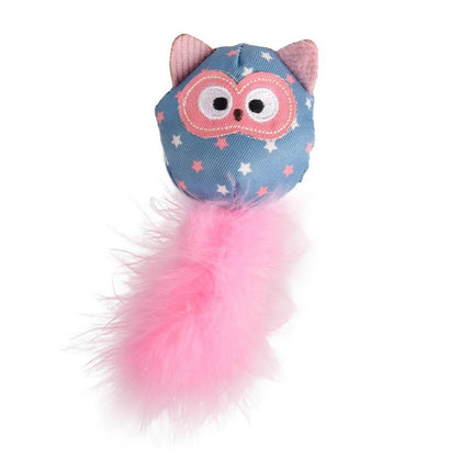 Flamingo Cat Winny Owl - owl toy for cats, with a boa feather and catnip, crinkly